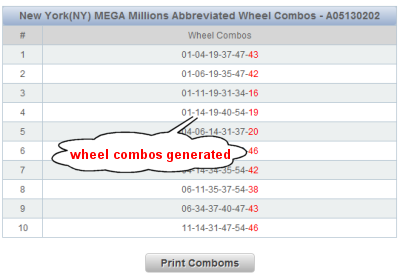 Florida Mega Money Lotto Wheels Sample Results