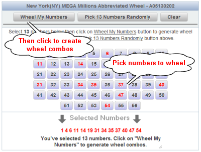 Florida Lucky Money Lotto Wheels Number Selection Sample