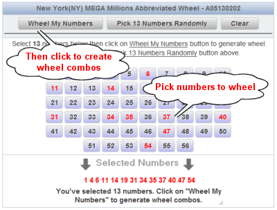 Florida Super Lotto Lotto Wheels Number Selection Sample